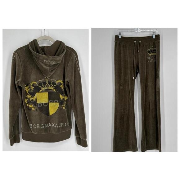 vintage 90s y2k bcbg maxazria velour track suit medium M green juicy lounge - Picture 1 of 12